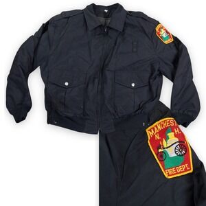 VTG Blauer Fire Department Bomber Jacket Mens 52 54 Navy Manchester NH Liner USA